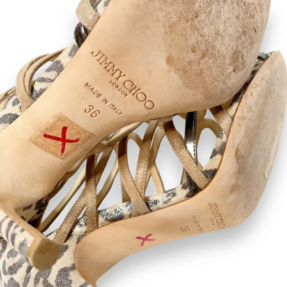 Jimmy Choo Fiesta Leopard-Print Caged Sandal, Nude Metallic Shimmer Women’s - 36